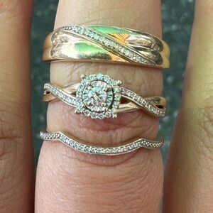 Gold and Silver Stacked Rings with Diamond Accent